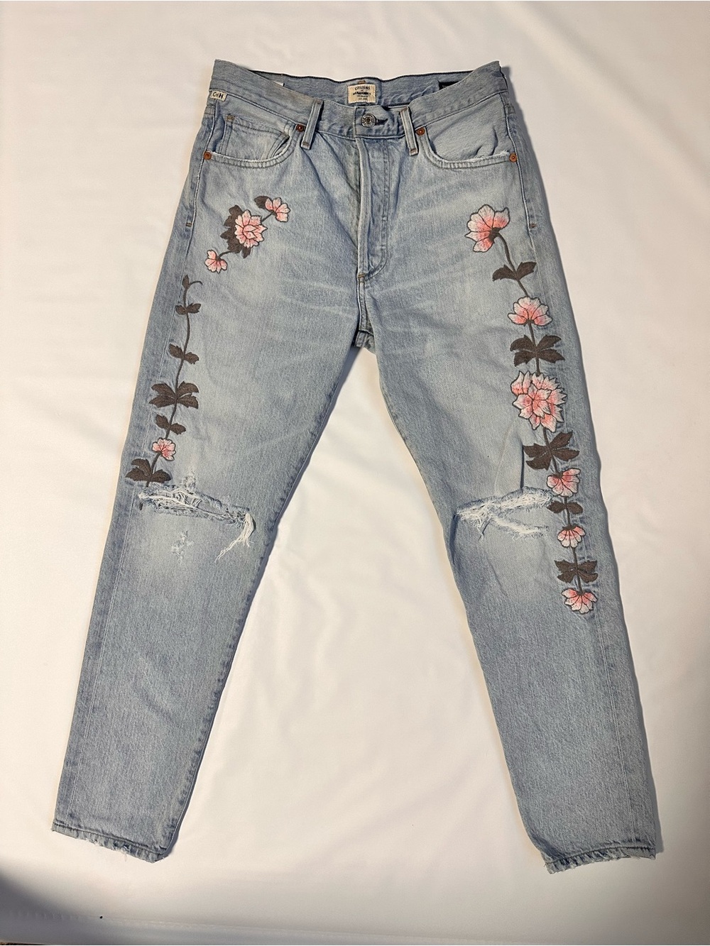 Citizens Of Humanity Light Blue Jeans with Pink Floral Vines